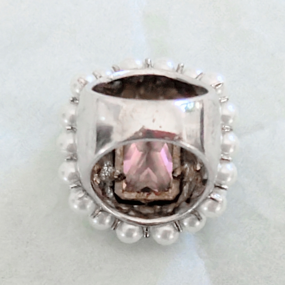Vintage Y2K Oversized Sterling Silver Pearl Cocktail Ring- Size 5 - Picture 8 of 9